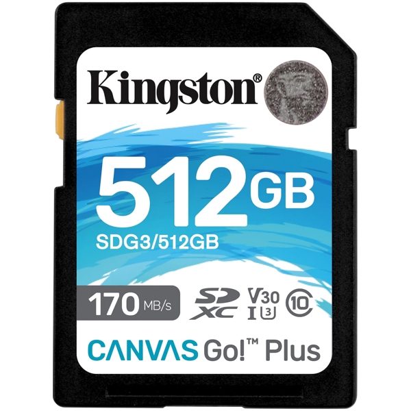 მეხსიერების ბარათი Kingston SDG3/512GB, 512GB, SDXC, C10, UHS-I, Black