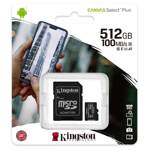 მეხსიერების ბარათი Kingston SDCS2/512GB, 512GB, mSDXC, C10, UHS-I, U3, Black