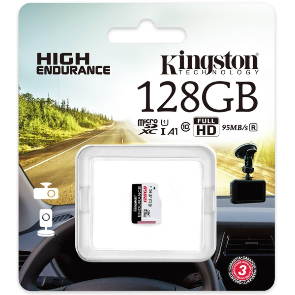 Kingston SDCE/128GB, Endurance 95R C10 128GB, Micro SDXC, C10, UHS-I, U1, White