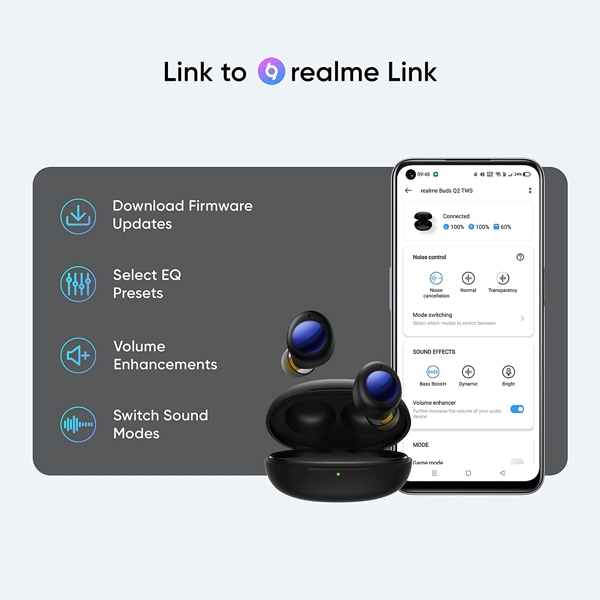 ყურსასმენი Realme RMA2003 Buds Air 2 Neo, Headphones, Wireless, Bluetooth, Active Black