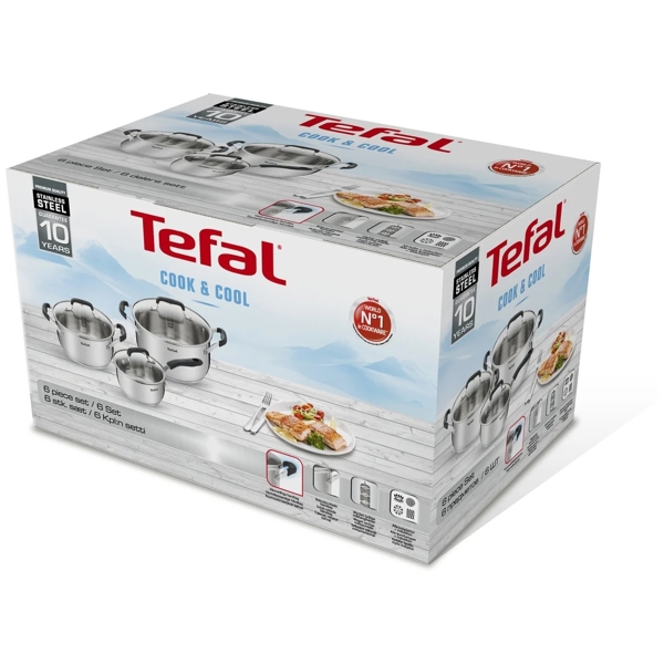 ქვაბების ნაკრები Tefal E493S674, 3in1, 16cm, 20cm, 24cm, Silver