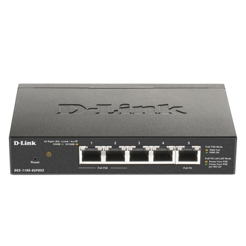 სვიჩი D-Link DGS-1100-05PDV2/A1A, 5-Port Gigabit, POE + Switch, Black