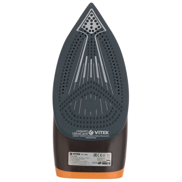 ორთქლის უთო Vitek VT 1261, 2400W, 300ML, Steam Iron, Black/Orange