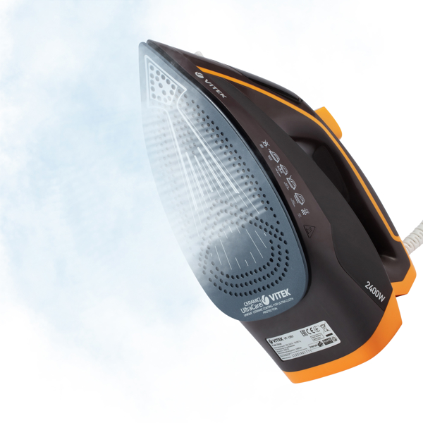 ორთქლის უთო Vitek VT 1261, 2400W, 300ML, Steam Iron, Black/Orange