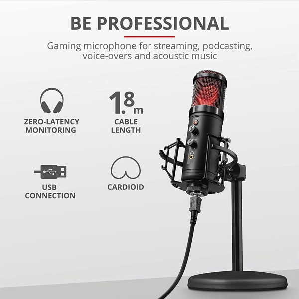 მიკროფონი Trust GXT 256 Exxo, Streaming Microphone, USB, Black