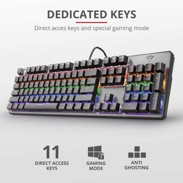 კლავიატურა Trust GXT865, Wired, RGB, USB, Gaming Keyboard, Black