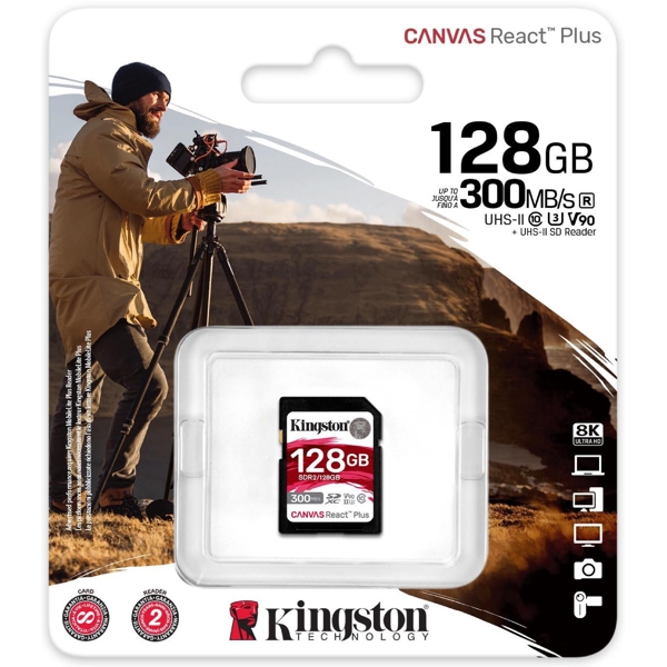 მეხსიერების ბარათი Kingston SDR2/128GB, 128GB, SDXC, C10, UHS-II, U3, Black