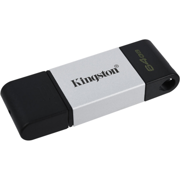 USB ფლეშ მეხსიერება Kingston DT80/64GB, 64GB, USB 3.2 Gen 1 Type-C, Black/Silver