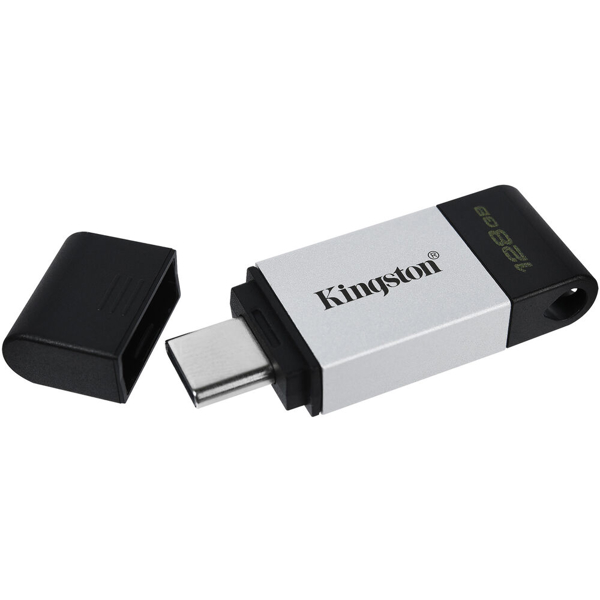 USB ფლეშ მეხსიერება Kingston DT80/128GB, 128GB, USB 3.2 Gen 1 Type-C, Black/Silver