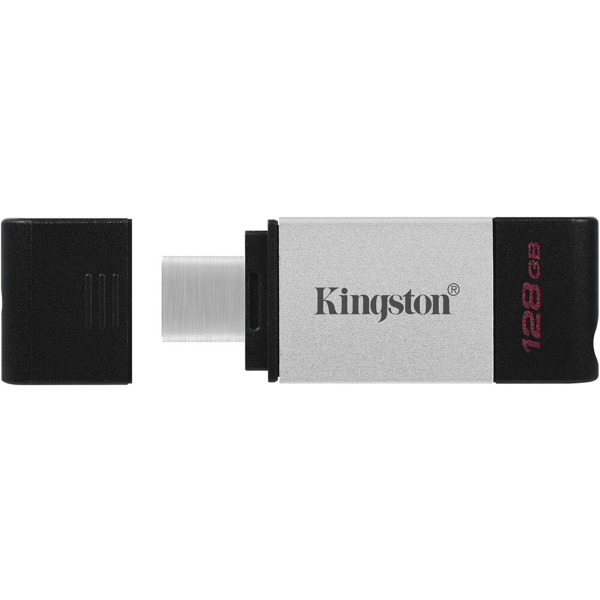 USB ფლეშ მეხსიერება Kingston DT80/128GB, 128GB, USB 3.2 Gen 1 Type-C, Black/Silver