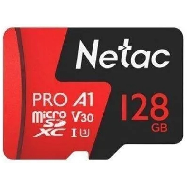 მეხსიერების ბარათი Netac NT02P500PRO-128G-R, 128GB, microSDXC, C10, V30, A1, Black