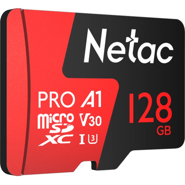 მეხსიერების ბარათი Netac NT02P500PRO-128G-R, 128GB, microSDXC, C10, V30, A1, Black