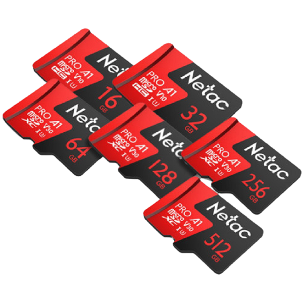 მეხსიერების ბარათი Netac NT02P500PRO-128G-R, 128GB, microSDXC, C10, V30, A1, Black