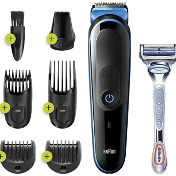 თმისა და წვერის საპარსი Braun MGK3242, Hair Trimmer with Gillette Fusion5 ProGlide Razor, Black/Blue