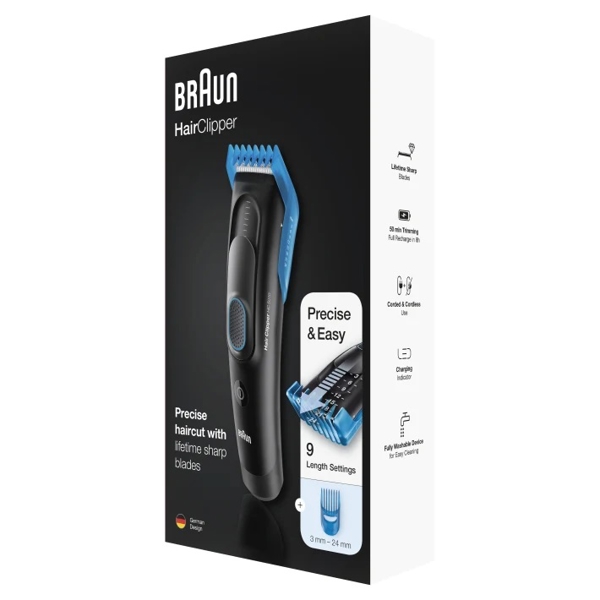 თმის საკრეჭი Braun HC5010, Hair Trimmer, Black/Blue