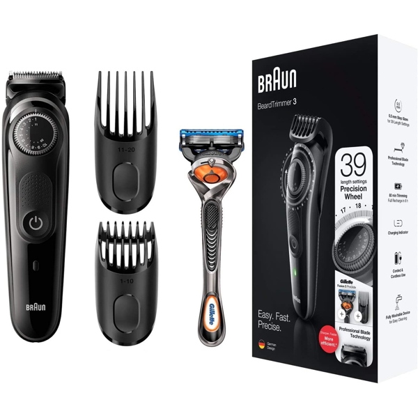 ტრიმერი Braun BT3242, Beard Trimmer with Gillette Fusion5 ProGlide razor, Gray