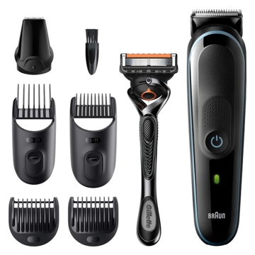 თმისა და წვერის საპარსი Braun MGK5245, Hair Trimmer With Gillette ProGlide Razor, Black/Blue