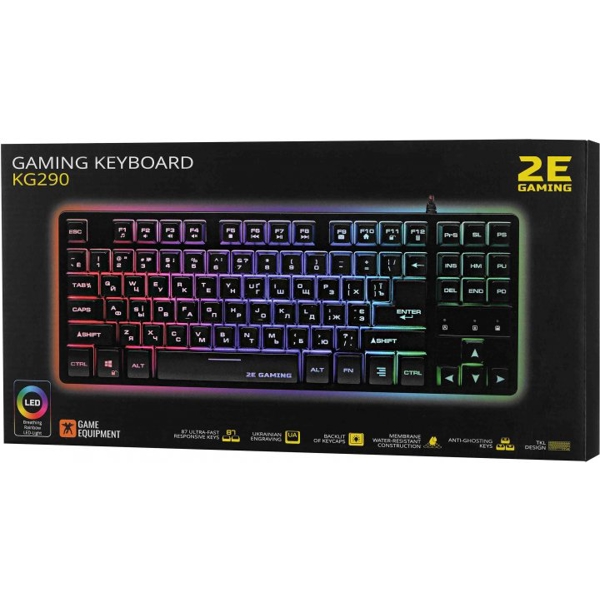 კლავიატურა 2E 2E-KG290UB, Wired, USB, LED, Gaming Keyboard, Black