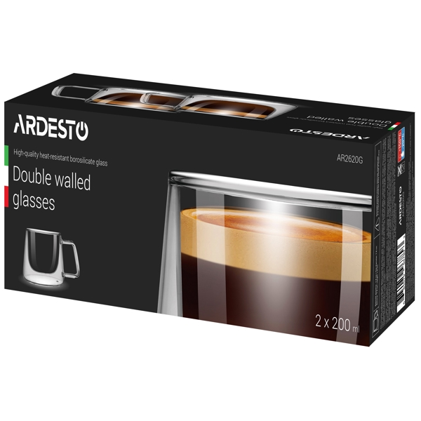 ჭიქების ნაკრები Ardesto AR2620G, 200ml, 2 Pcs Cup Set With Double Walls And Handles