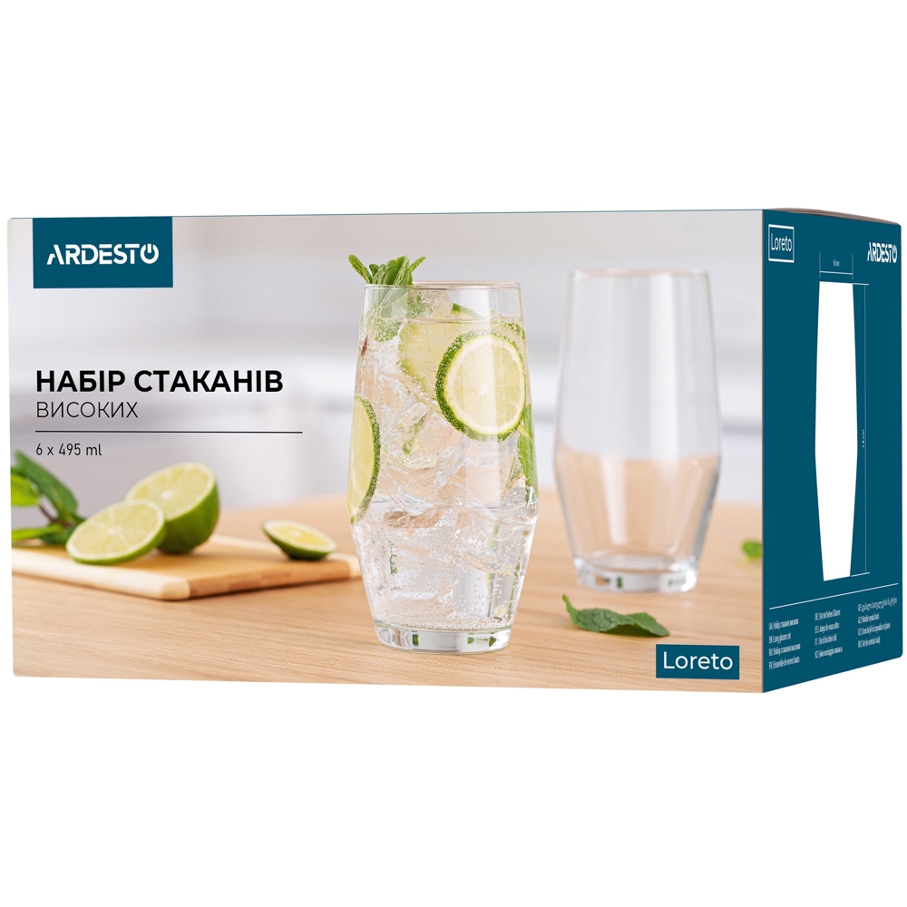 Ardesto AR2649LT, 0.495l, 6 Pcs Long Glasses Set