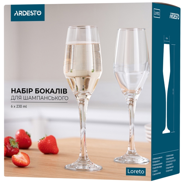 შამპანურის ჭიქების ნაკრები Ardesto AR2623LC, 230ml, 6 Pcs Champagne Glasses Set