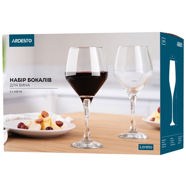 ღვინის ჭიქების ნაკრები Ardesto AR2644LW, 440ml, 6 Pcs Wine Glasses Set