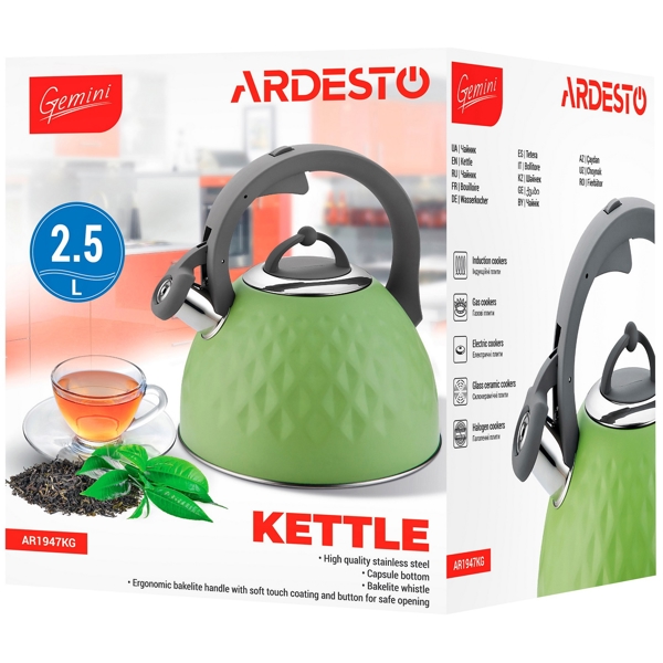 ჩაიდანი Ardesto AR1947KG, 2.5L, Kettle, Green