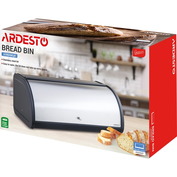 პურის შესანახი Ardesto AR4244SP, Bread Bin, Black