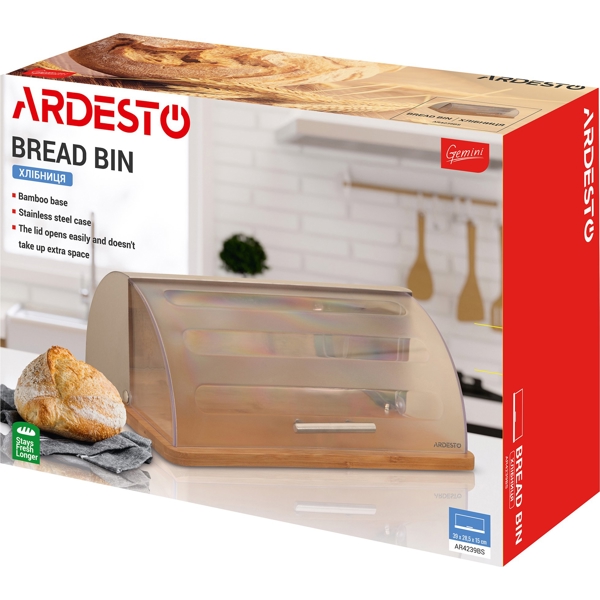 პურის შესანახი Ardesto AR4239BS, Bread Bin, Transparent/Stainless Steel