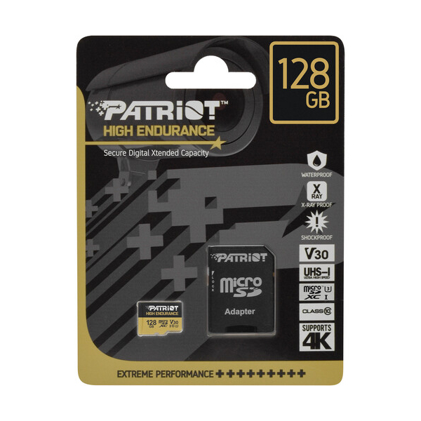 მეხსიერების ბარათი Patriot PEF128GE31MCH, 128GB, SDXC, Memory Card with SD, Black/Yellow