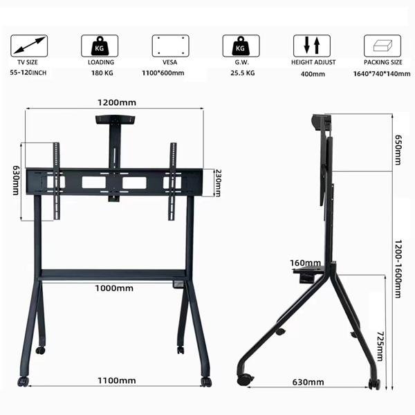 ტელევიზორის საკიდი Allscreen KM-RT43 Universal LCD LED TV Bracket R12, With Roller, Size 55”-120”, Black