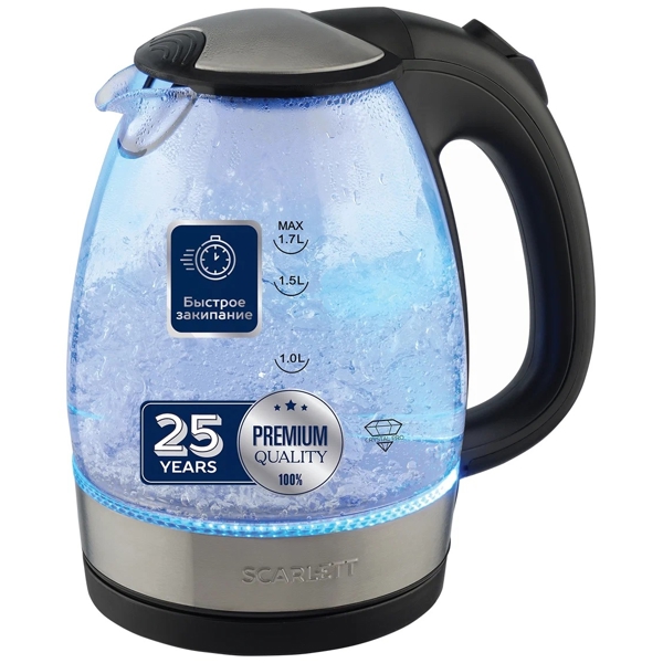 ელექტრო ჩაიდანი Scarlet SC-EK27G91, 2200W, 1.7L, Electric Kettle, Black