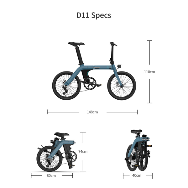 ელექტრო ველოსიპედი Fiido D11, 20", Folding Electric Bike, 25KM/H, up to 100km Blue