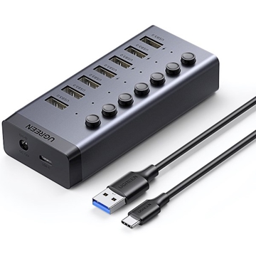 USB ჰაბი UGREEN CM481 (90307)  USB 3.0 Hub With 7 Ports USB-A 12V 2A, Gray