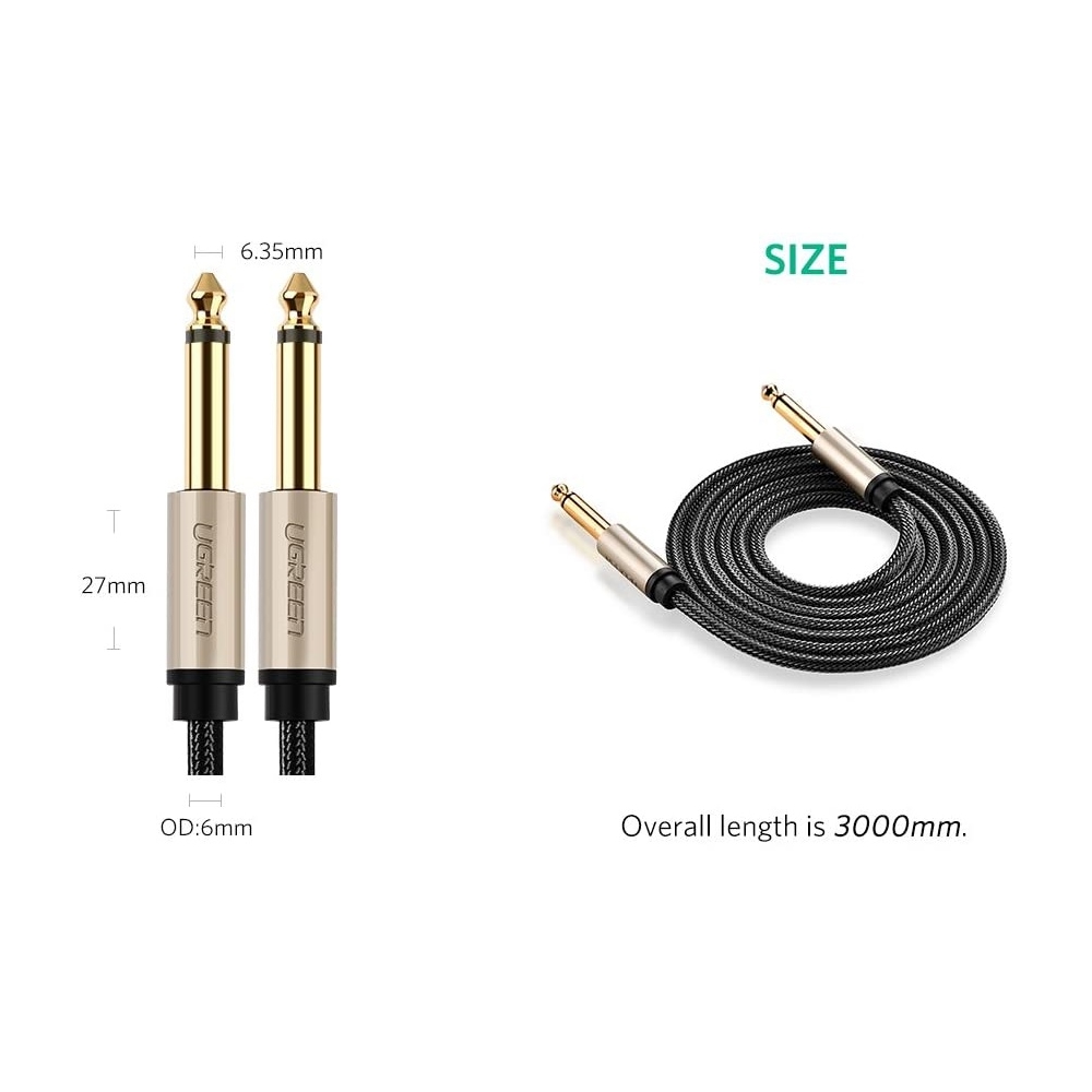 აუდიო კაბელი UGREEN AV127 (10629) 3.5mm to 6.35mm TRS Stereo Audio Cable 3m, Gray