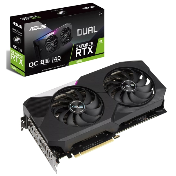 ვიდეო დაფა Asus 90YV0FQC-M0NA00, Gaming Geforce RTX3070 DUAL OC V2 LHR, 8GB, 256bit, HDMI, DP, Black