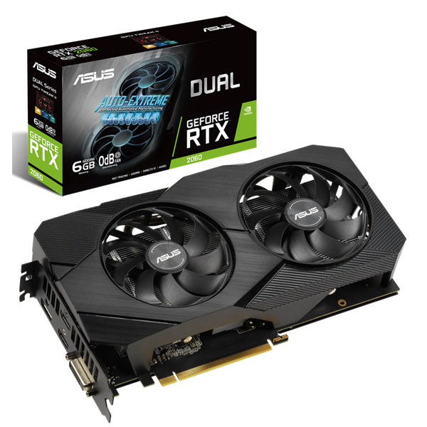 ვიდეო დაფა Asus 90YV0CH4-M0NA00, GeForce RTX2060 DUAL EVO, 6GB, 192bit, HDMI, DP, DVI-D, Black