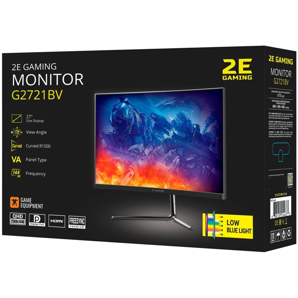 მონიტორი 2E 2E-G2721BV-01.UA G2721BV, 27", Curved Monitor, QHD, VA, HDMI, DP, Black