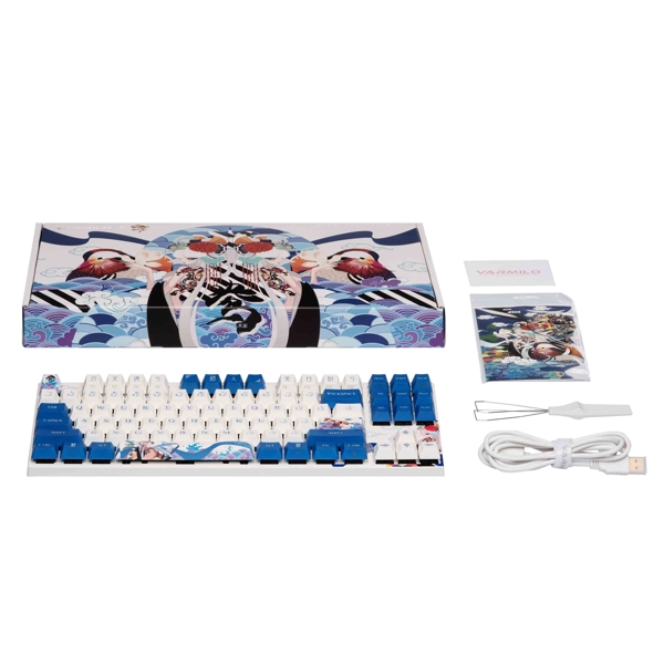 კლავიატურა Varmilo VEA87 Lovebirds-I, Cherry Mx Silent Red, Wired, USB, Gaming Keyboard, White/Blue