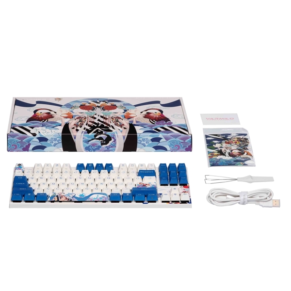 კლავიატურა Varmilo VEA87 Lovebirds-I, Cherry Mx Blue, Wired, USB, Gaming Keyboard, White/Blue