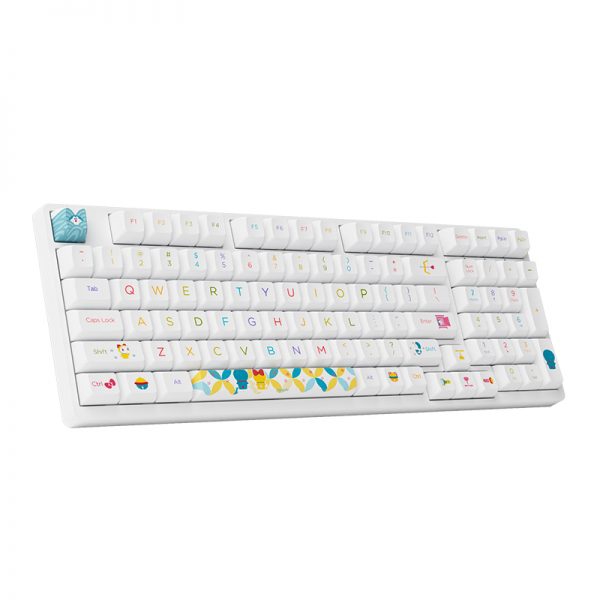 კლავიატურა Akko 3098B Doraemon Rainbow, CS Jelly Pink, Wireless, RGB, Bluetooth, USB Type C, Keyboard, White