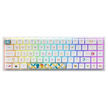 კლავიატურა Akko 3068B Doraemon Rainbow, CS Jelly Pink, Wireless, RGB, Bluetooth, USB Type C, Keyboard, White