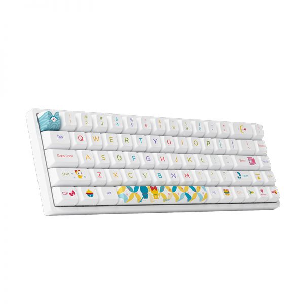 კლავიატურა Akko 3068B Doraemon Rainbow, CS Jelly Pink, Wireless, RGB, Bluetooth, USB Type C, Keyboard, White