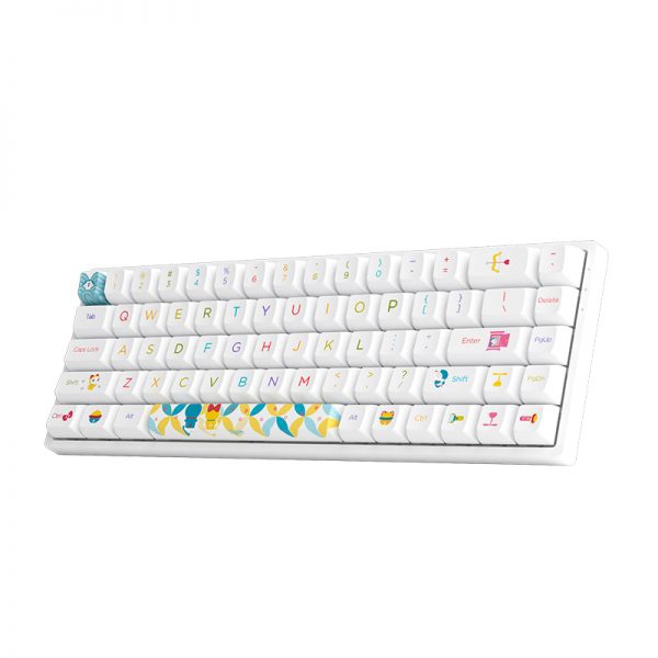 კლავიატურა Akko 3068B Doraemon Rainbow, CS Jelly Pink, Wireless, RGB, Bluetooth, USB Type C, Keyboard, White