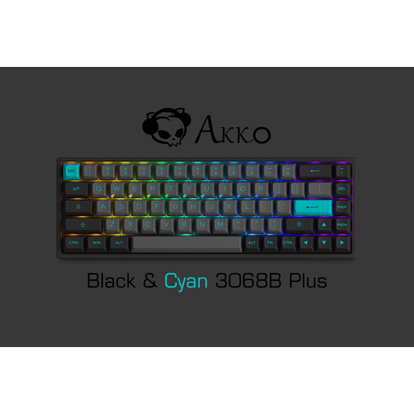 კლავიატურა Akko 3068B Plus Black&Cyan, CS Jelly Pink, Wireless, RGB, Bluetooth, USB Type C, Keyboard, Black