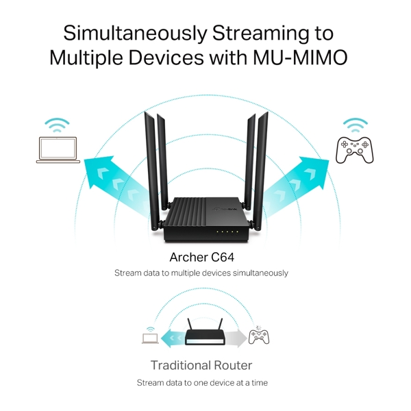 როუტერი TP-Link Archer C64, 867Mbps, Wireless MU-MIMO WiFi Router, Black