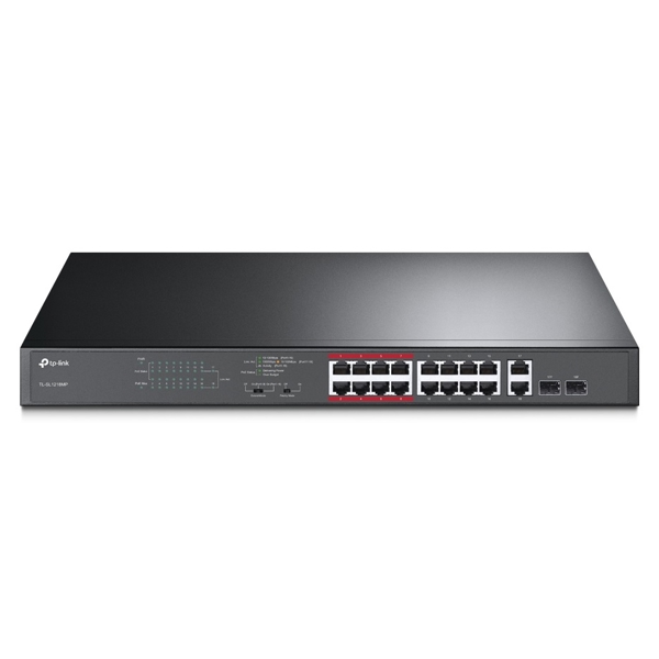 სვიჩი TP-Link TL-SL1218MP, 16-Port Gigabit+2SFP, POE + Switch, Black