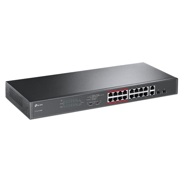 სვიჩი TP-Link TL-SL1218MP, 16-Port Gigabit+2SFP, POE + Switch, Black