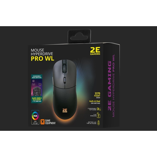 მაუსი 2E 2E-MGHDPR-WL-BK HyperDrive Pro WL, Wireless, USB, Gaming Mouse, Black