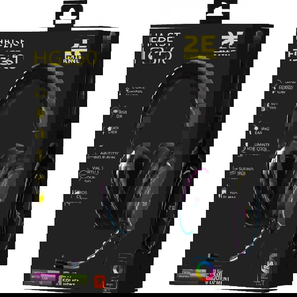 ყურსასამენი 2E 2E-HG350BK-7.1, Gaming Headset, Wired, RGB, 3.5mm, USB, USB Type-С, Black